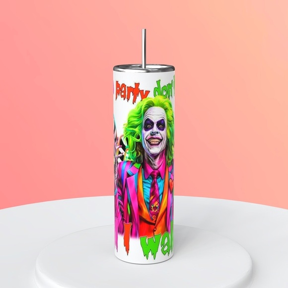Beetlejuice Party Don’t Start Halloween 20 Ounce Skinny Tumbler - Picture 3 of 7